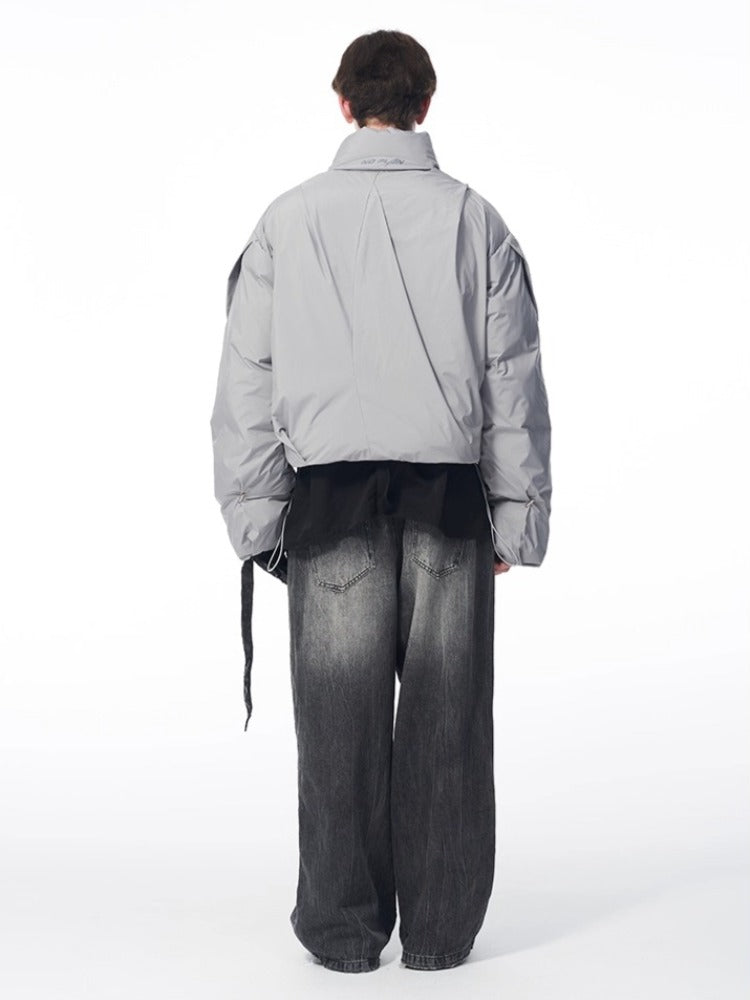 B7 Pleated Logo Printed Cropped Puffer Jacket