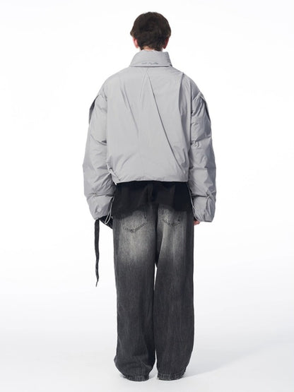 B7 Pleated Logo Printed Cropped Puffer Jacket