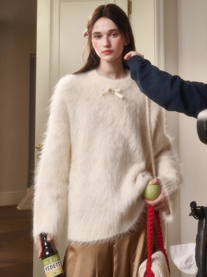 Little Lamb Alpaca-Cashmere Long Plush Crewneck