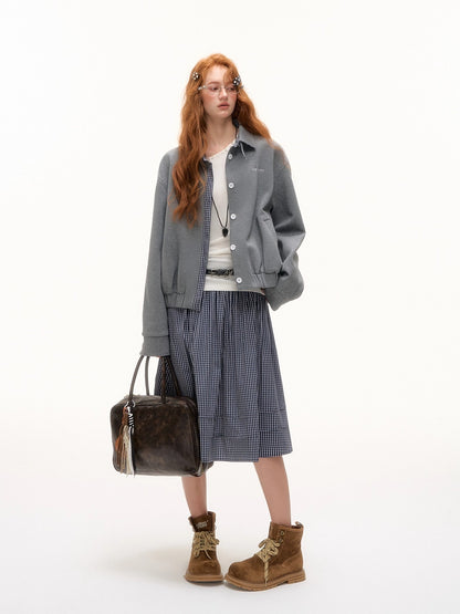 Plaid Panel Embroidered Collar Jacket
