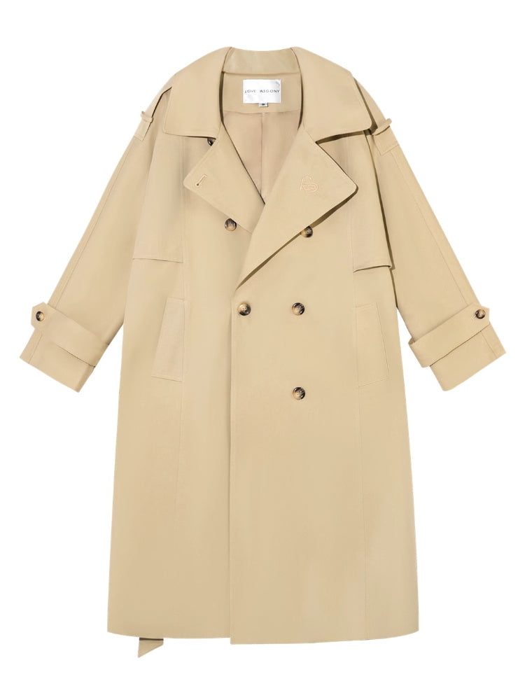 Embroidered Lapel KhakiTrench Coat