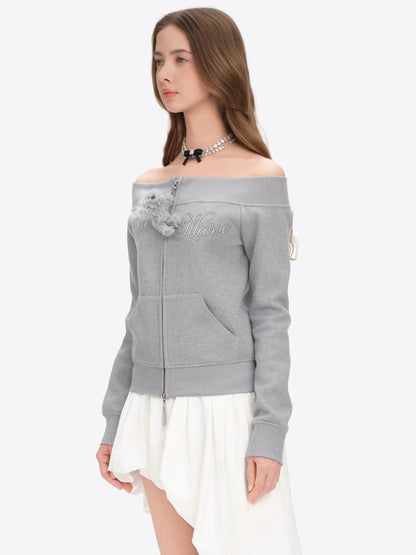 Shimmer Waffle Off-Shoulder Sweatshirt