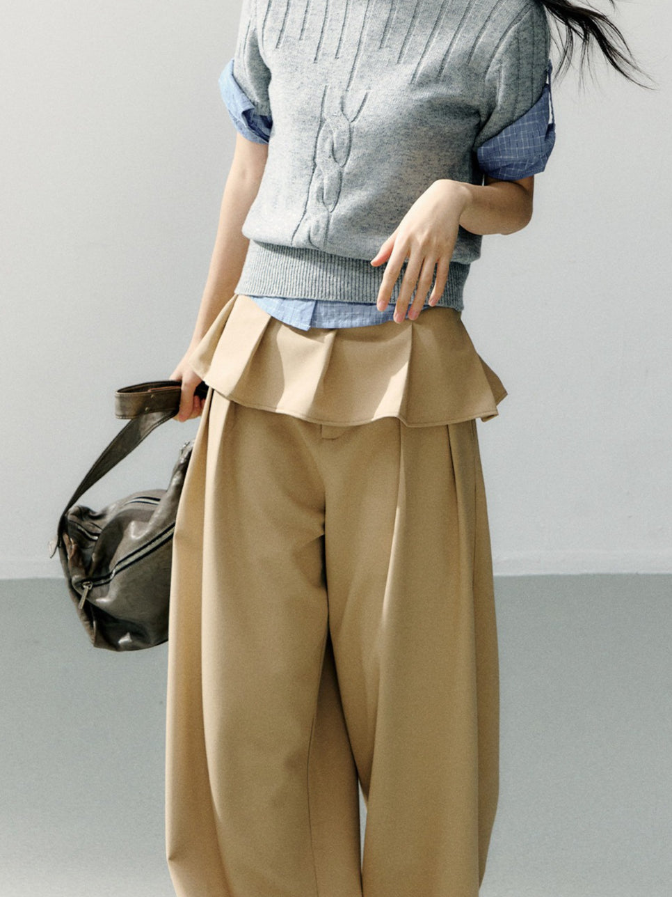 Detachable Lace-Trim Relaxed Tailored Trousers