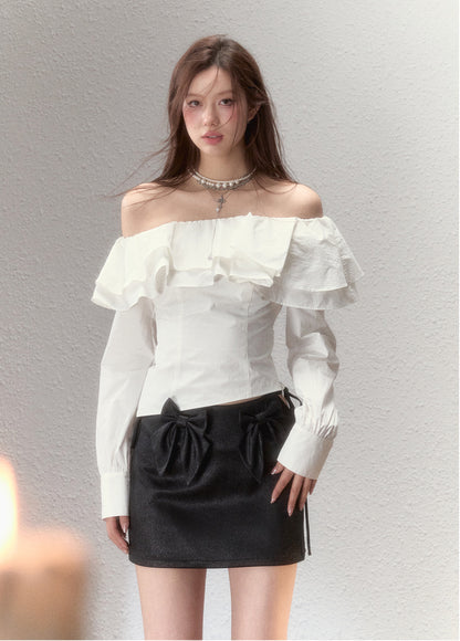 White Ruffled Edge Off-shoulder Blouse - CHINASQUAD