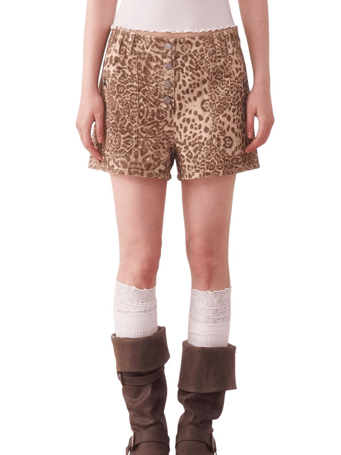 Vintage Leopard Low-Rise Denim Shorts