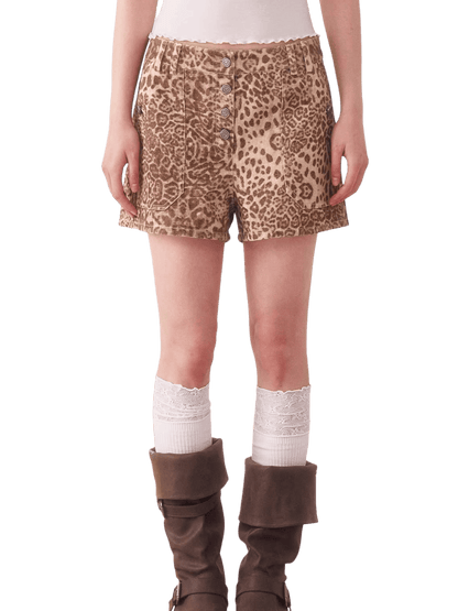 Vintage Leopard Low-Rise Denim Shorts