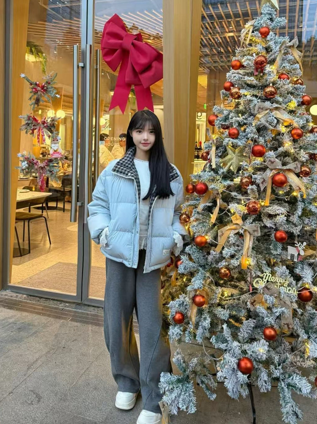 Lace-Trim Reversible Down Jacket