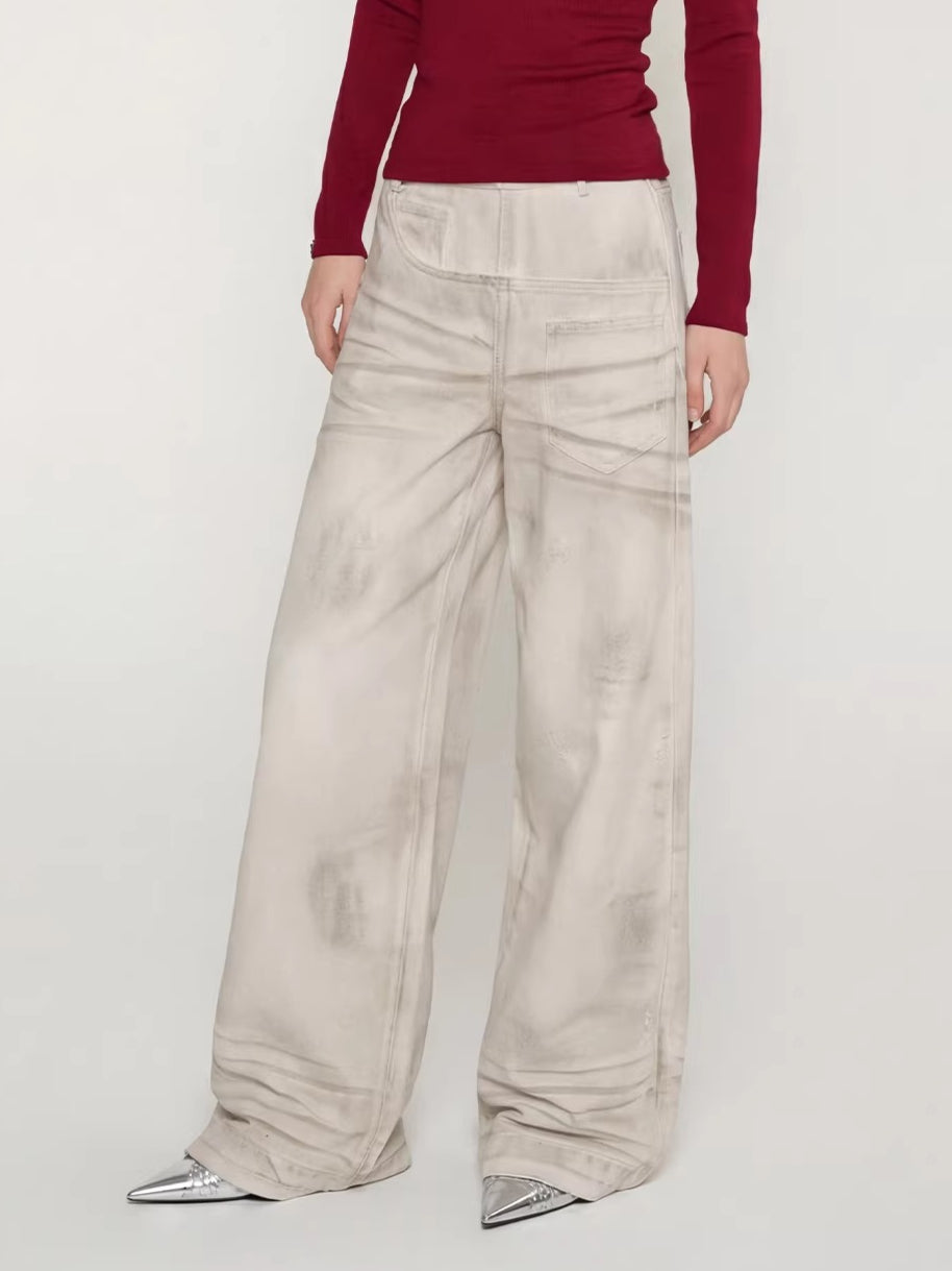 Side-Placket White Denim Jeans