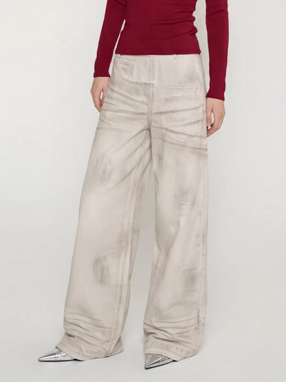 Side-Placket White Denim Jeans