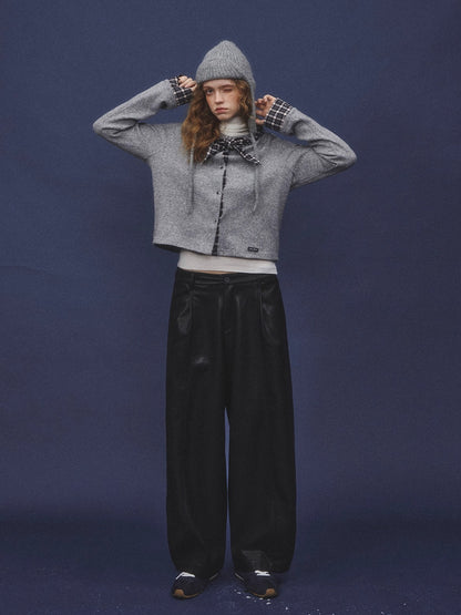 Wool-Blend Plaid Patchwork Knit Cardigan