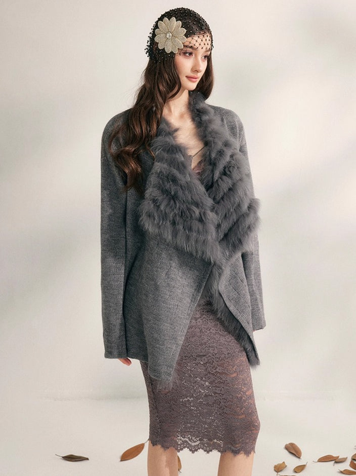 Fox Whisper Knit Fur Collar Cardigan Jacket
