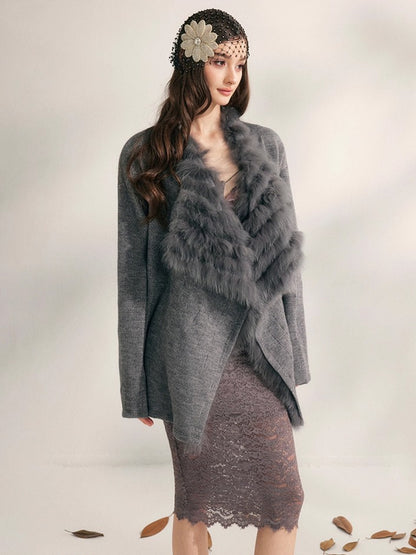 Fox Whisper Knit Fur Collar Cardigan Jacket