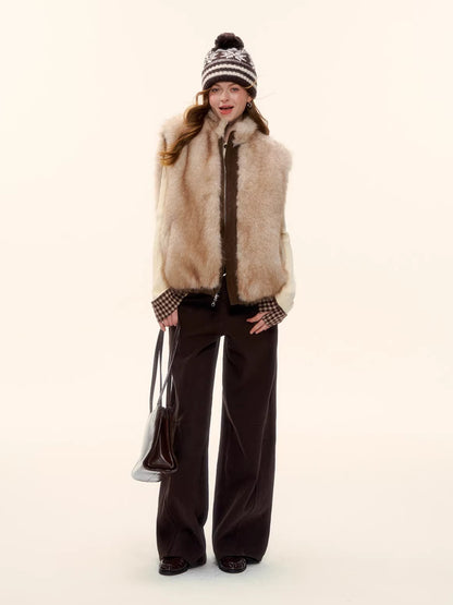 Vintage Reversible Wool-Blend Faux Fur Vest