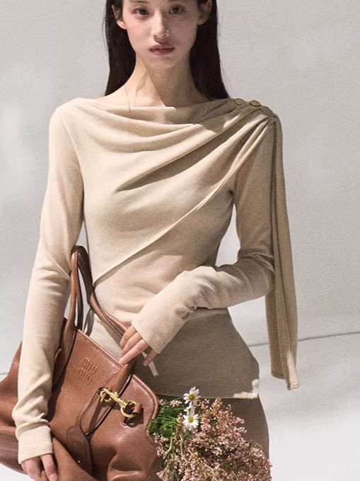 Draped Wrap-Neck Slim-Fit Knit Base Layer