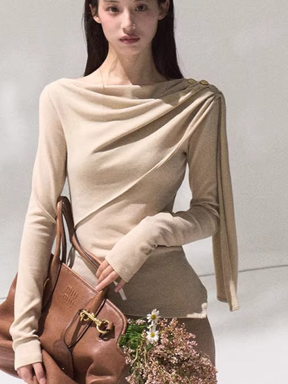 Draped Wrap-Neck Slim-Fit Knit Base Layer
