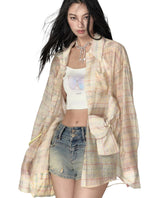 Pink & Yellow Bow Tie Plaid Shirt - CHINASQUAD