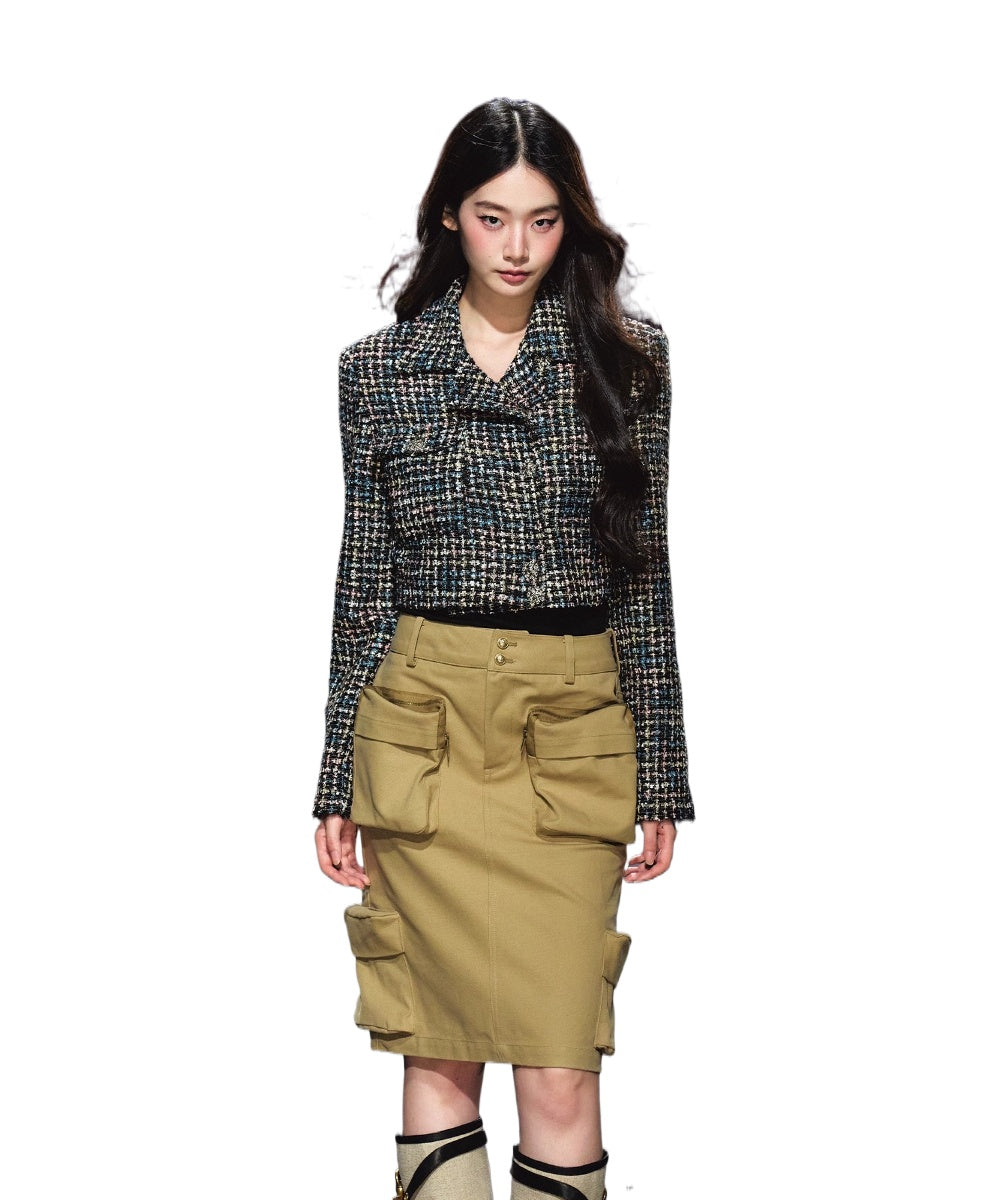Tweed Asymmetric Button Cropped Jacket