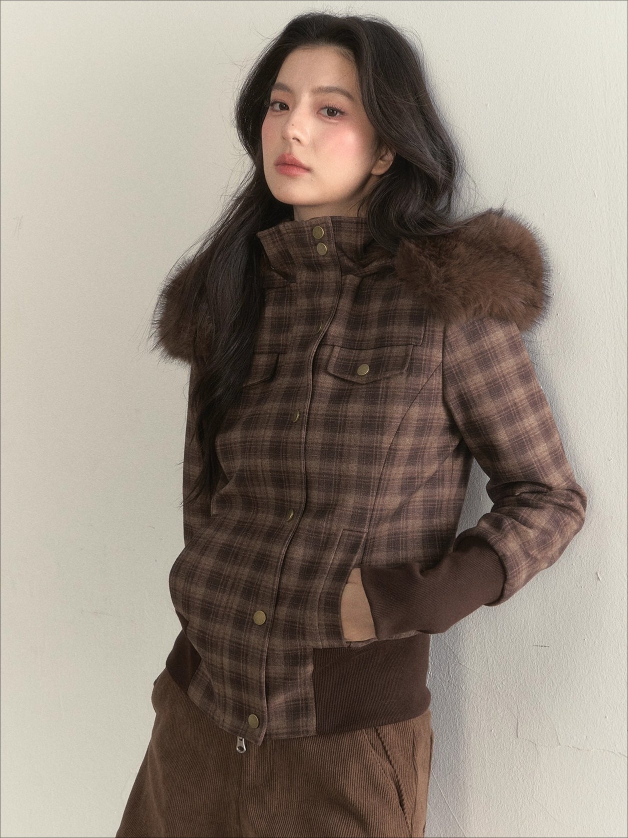 Fleece-Lined Faux Fur Collar Hooded Jacket