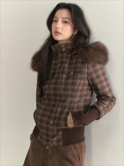 Fleece-Lined Faux Fur Collar Hooded Jacket