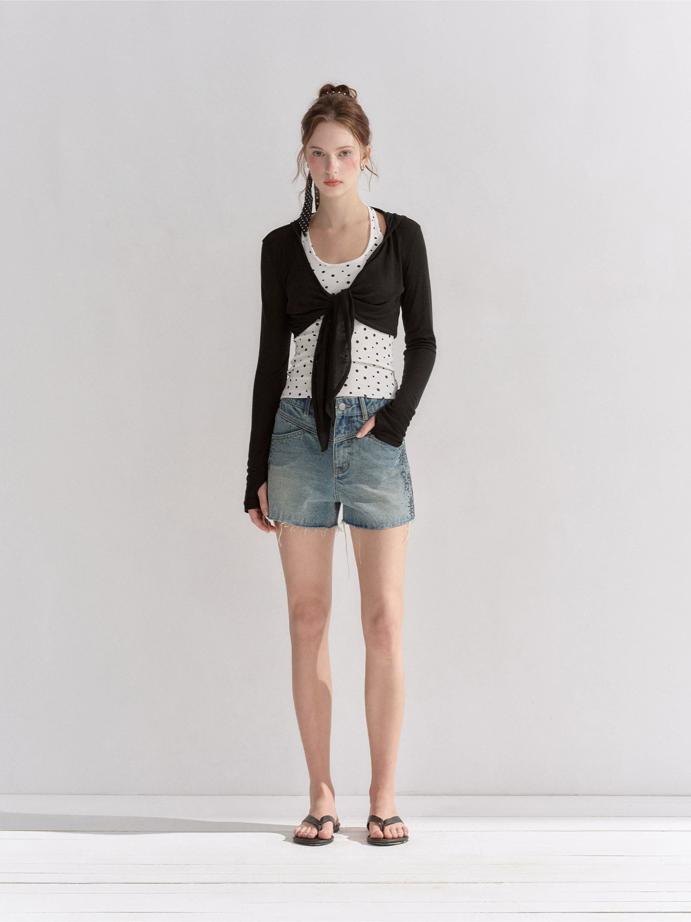 Vintage Washed Crystal-Embellished Denim Shorts