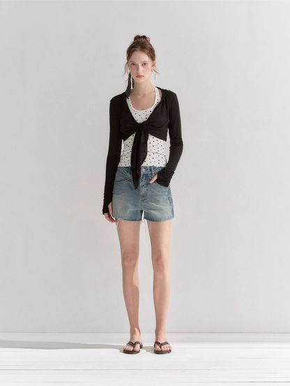 Vintage Washed Crystal-Embellished Denim Shorts