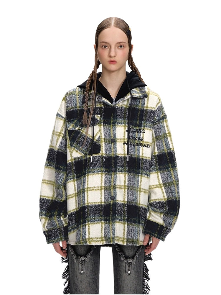 Plaid Patchwork Teddy Zip Overshirt Jacket