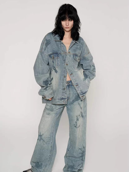 Rhinestone Nautical Map Denim Jacket