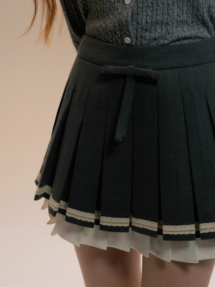 Gray Bow Pleated Skirt