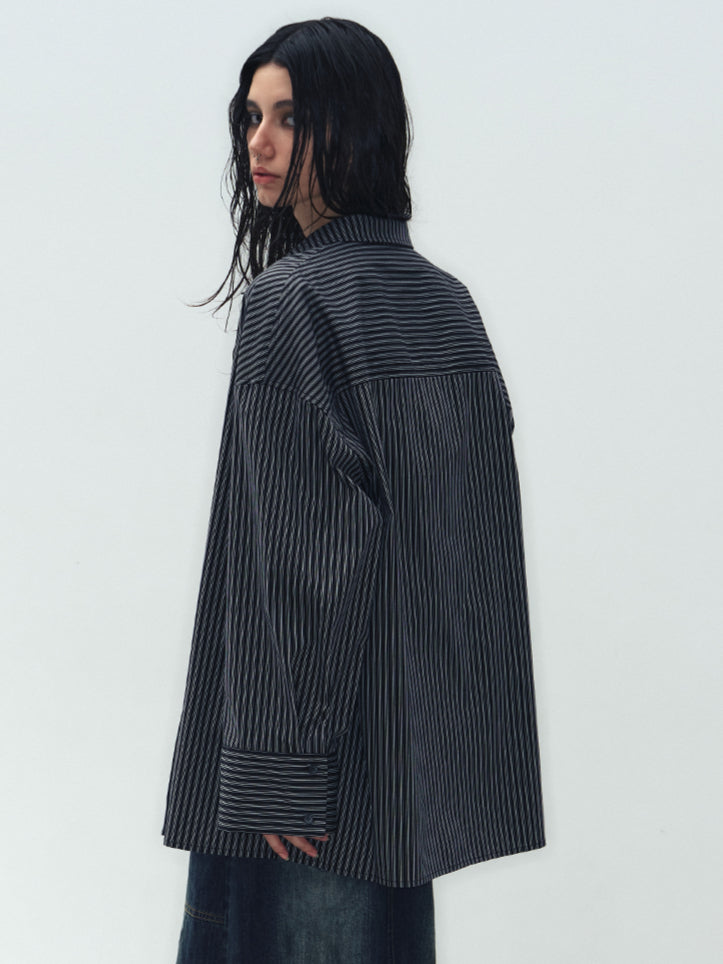 Black Oversize Striped Shirt