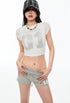 Rhinestone-studded Cropped T-shirt - CHINASQUAD