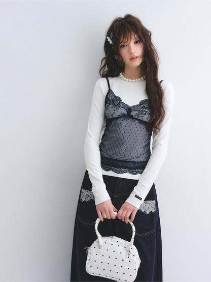 Lace Layered Illusion Long Sleeve T-Shirt