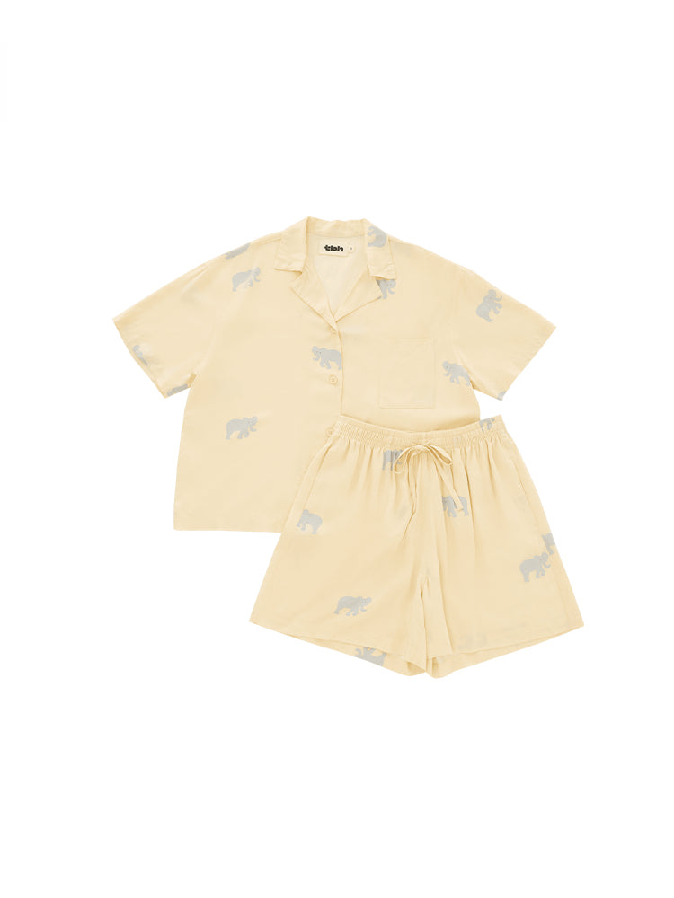 Yellow Elephant Pattern Viscose Pyjamas