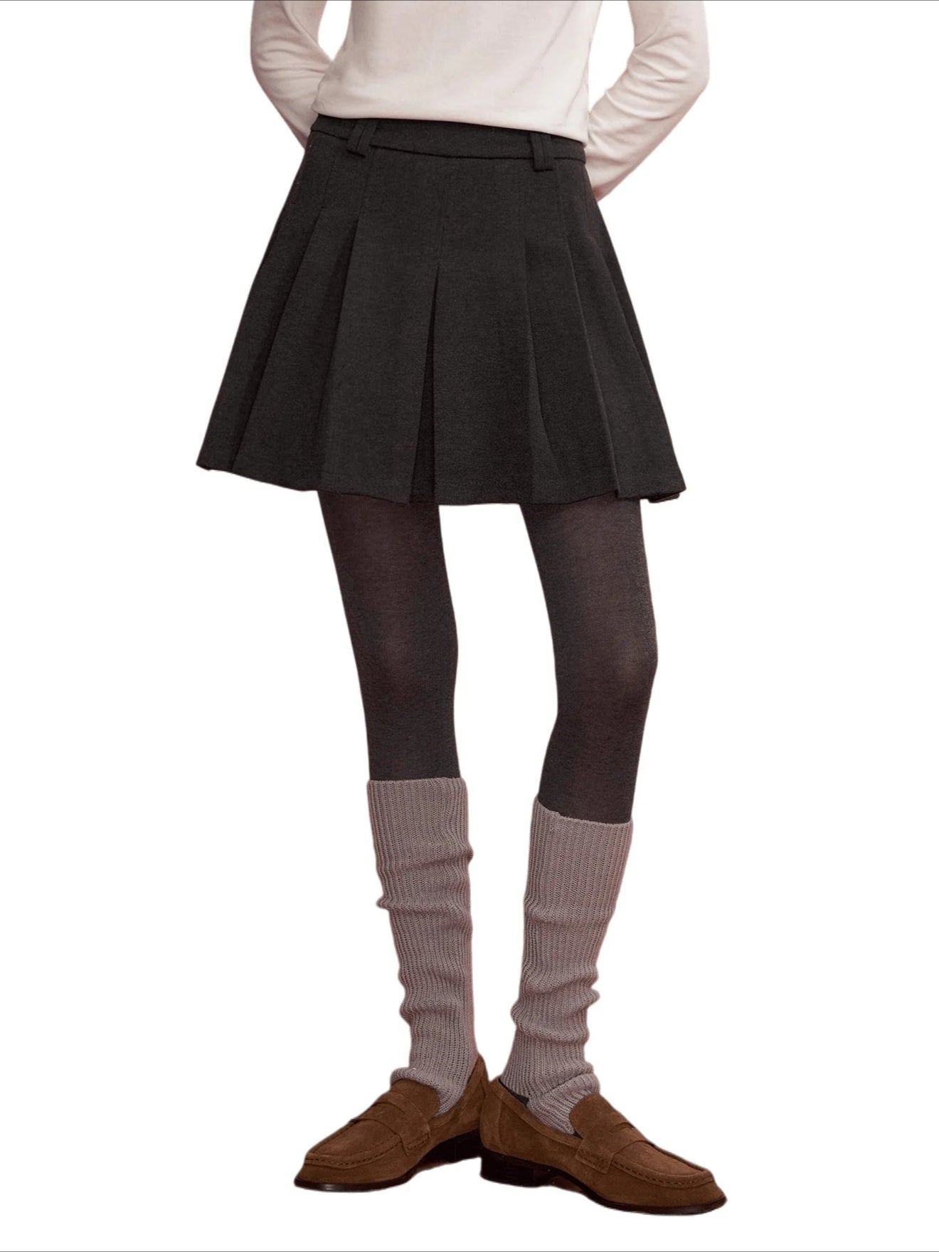 Wool Blend Pleated Skirt