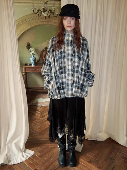 Ruched Stand-Collar Oversized Jacket