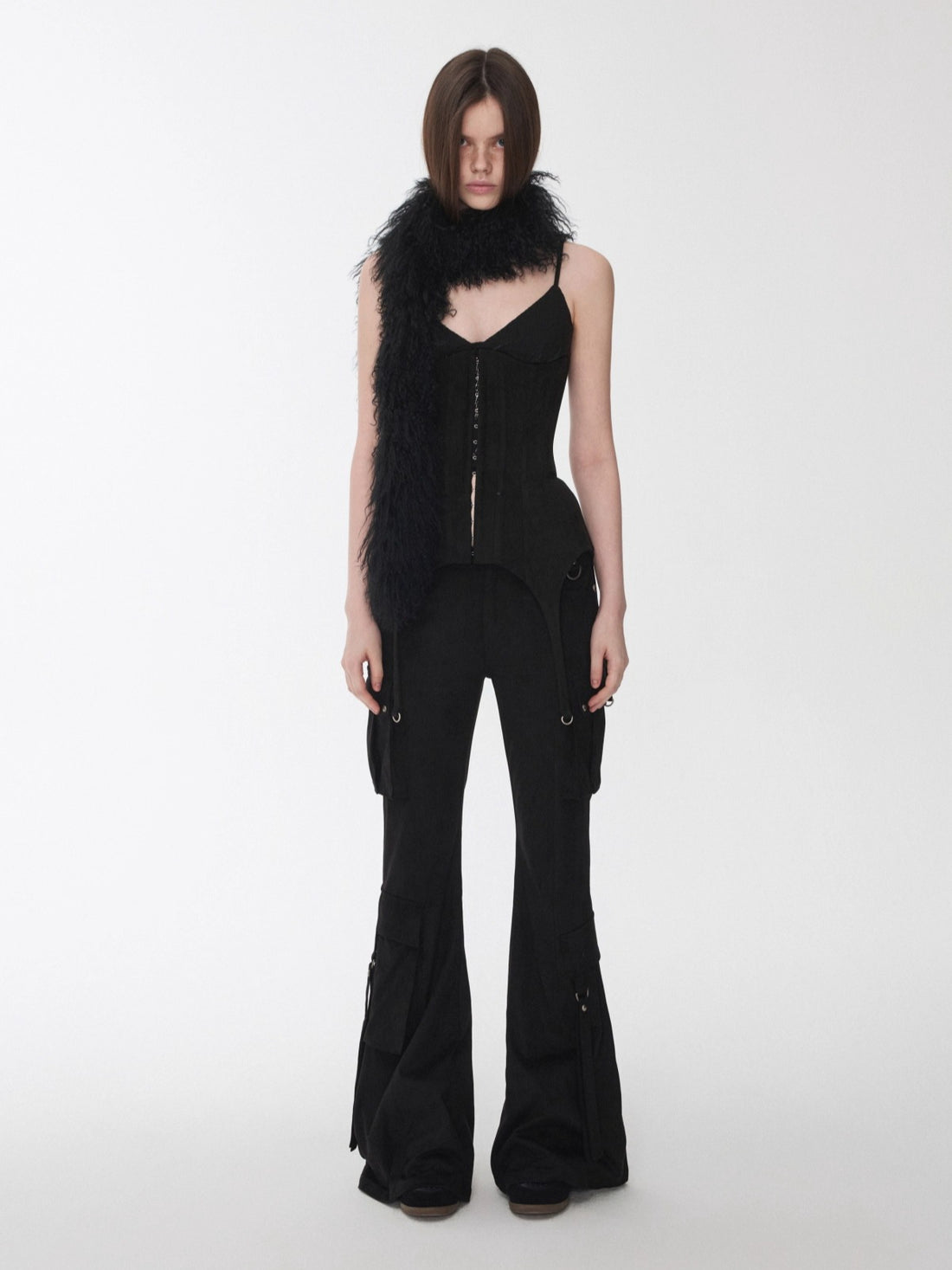 Suede-Effect Lace-Up Belt Corset