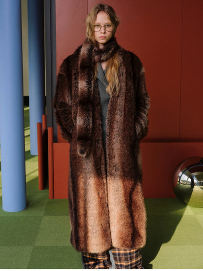 Ombre Collarless Eco-Fur Coat