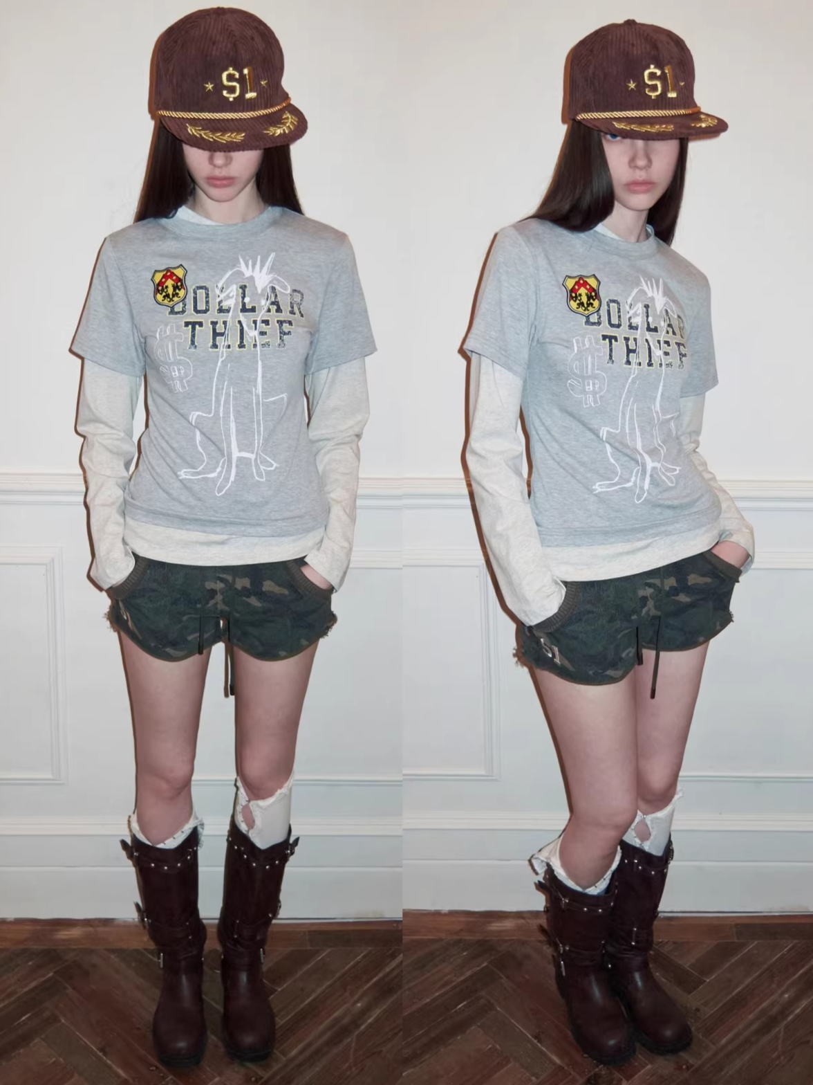 Camo Contrast Bone Embroidery Cotton Sweat Shorts