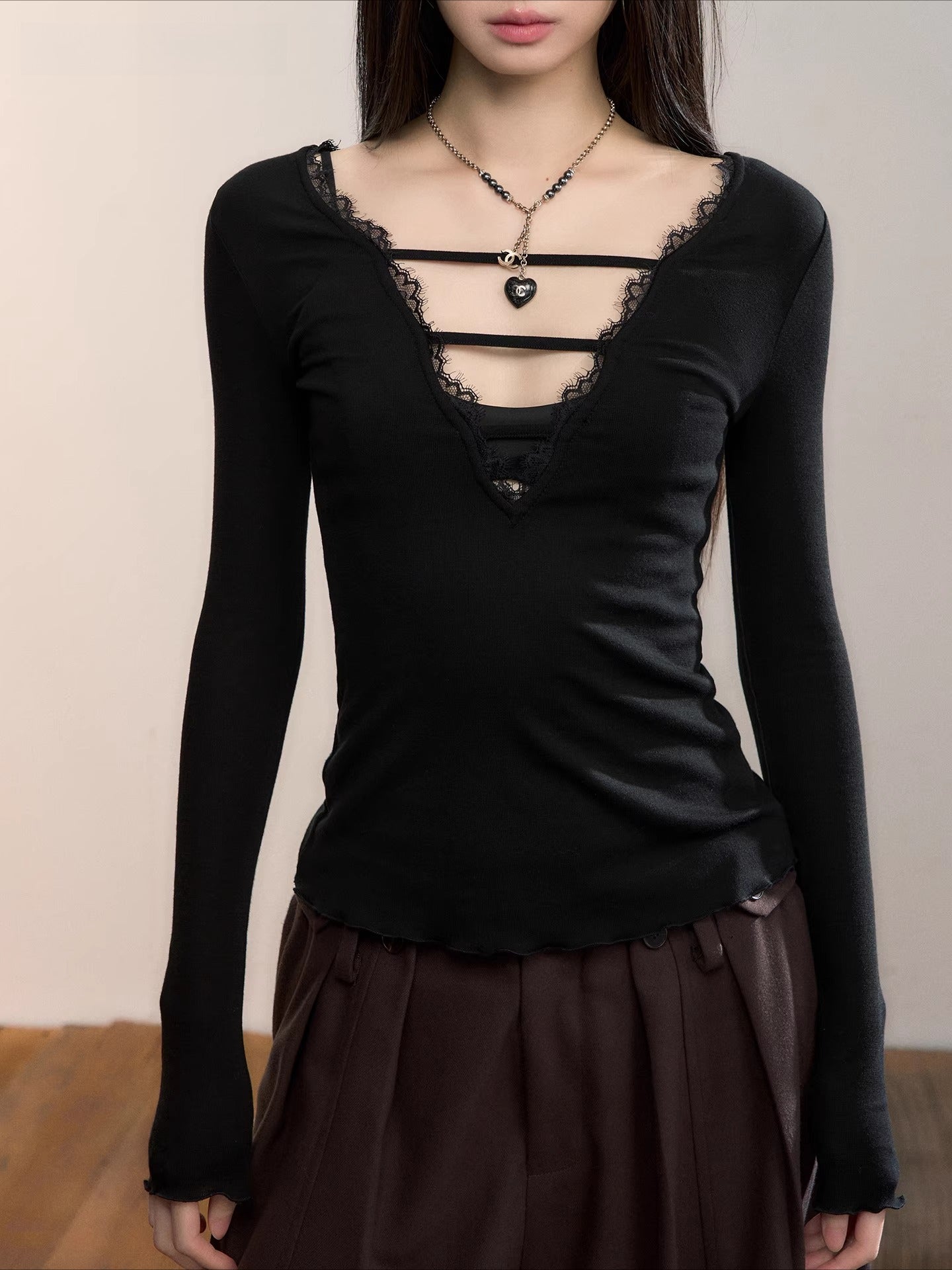 Reversible Lace-Panel Lyocell Blouse