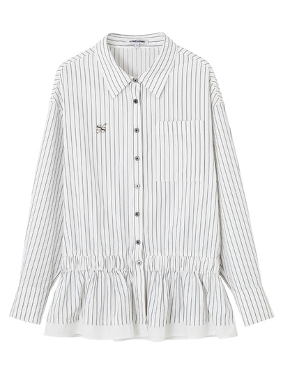 Waisted Collar Ruffle Blouse