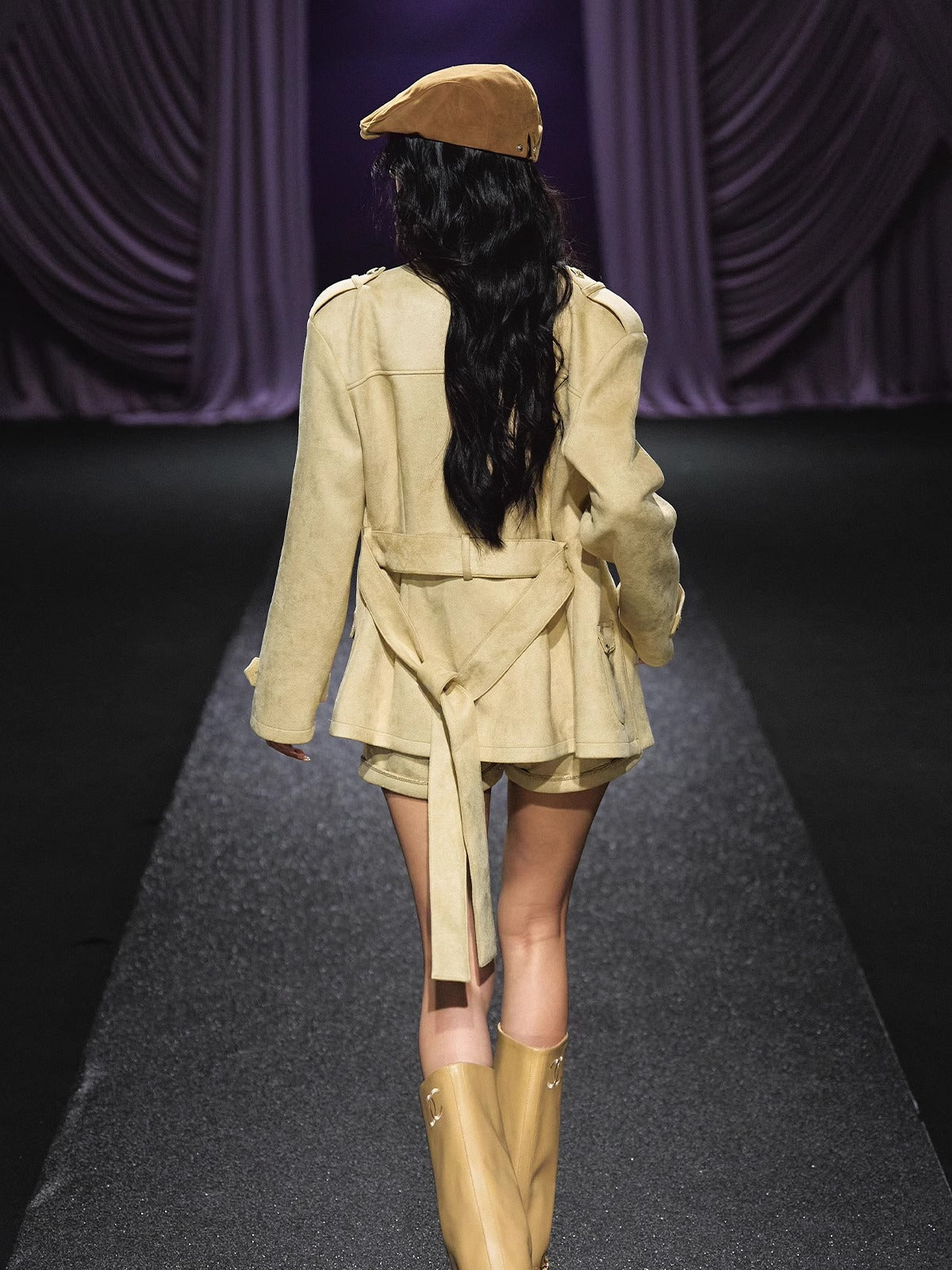 Velvet Suede Jacket &amp; Shorts Two-Piece Set