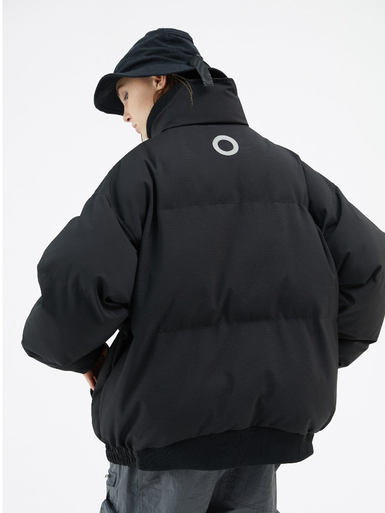 Textured Stripe-Panel Oversized Winter Puffer Jacket