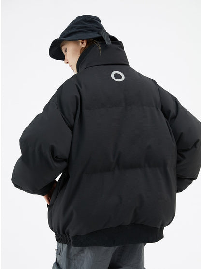 Textured Stripe-Panel Oversized Winter Puffer Jacket