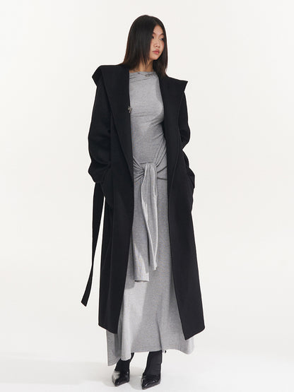 Wool Belted Hooded Coat