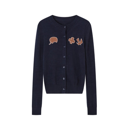 Playful Embroidered Patch Knit Cardigan