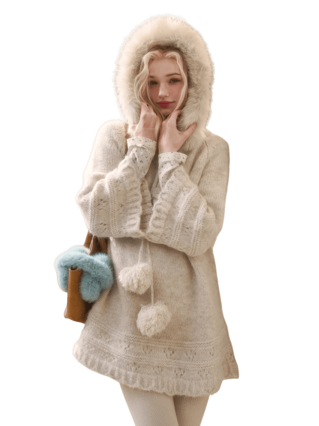 Soft Grace Wool-Blend Knitted Cape Dress