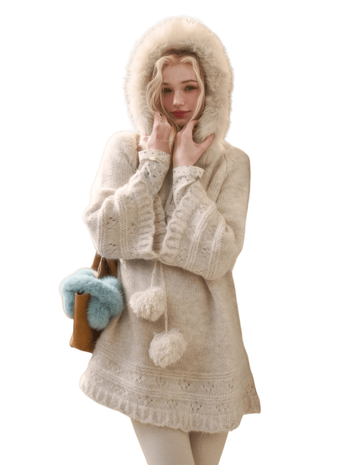 Soft Grace Wool-Blend Knitted Cape Dress