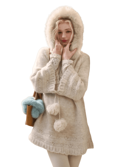 Soft Grace Wool-Blend Knitted Cape Dress