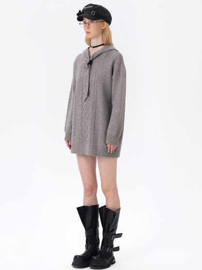 Hooded Knit Midi Dress Sweater