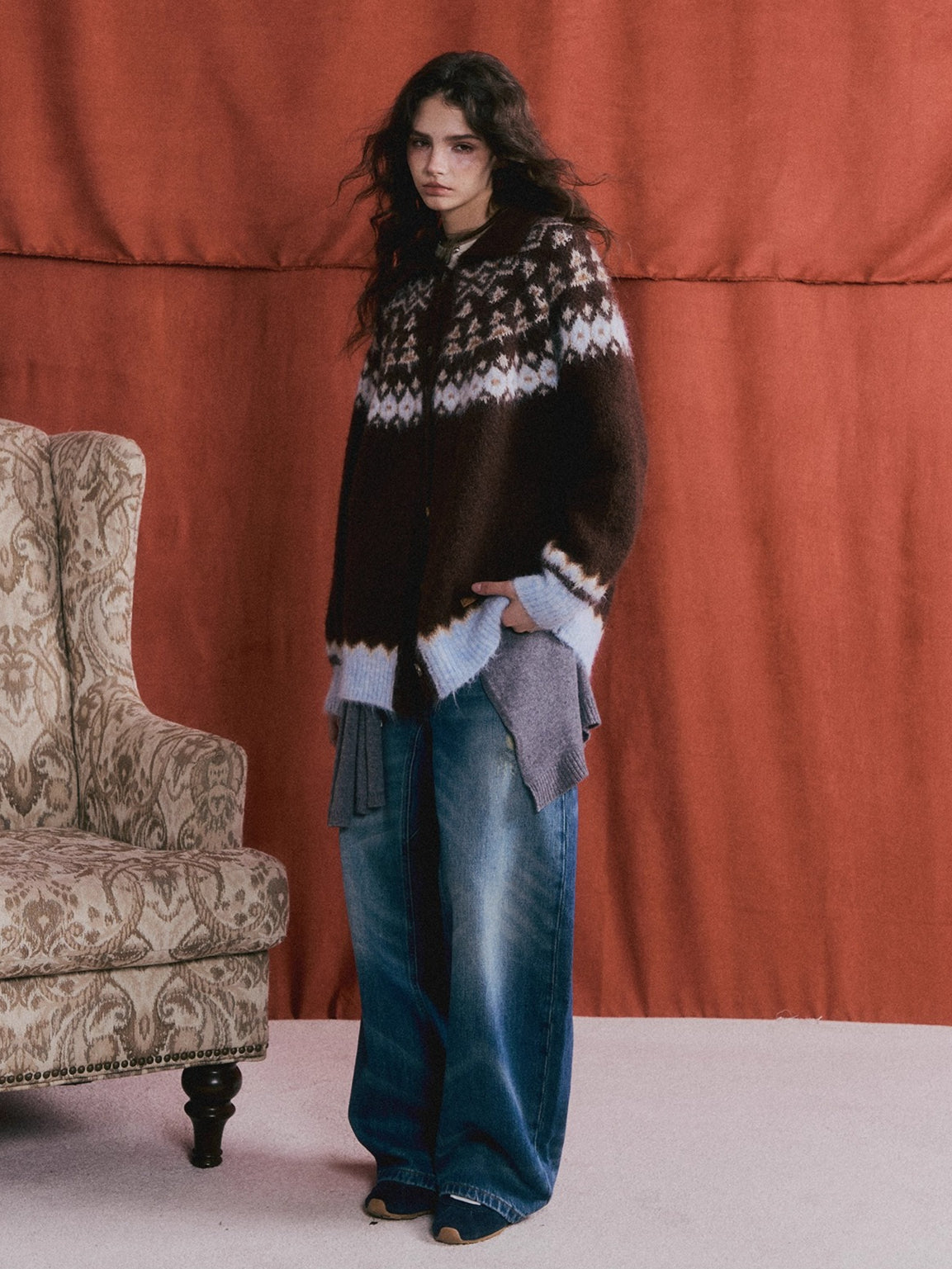 Wool Blend Fair Isle Button-Up Cardigan