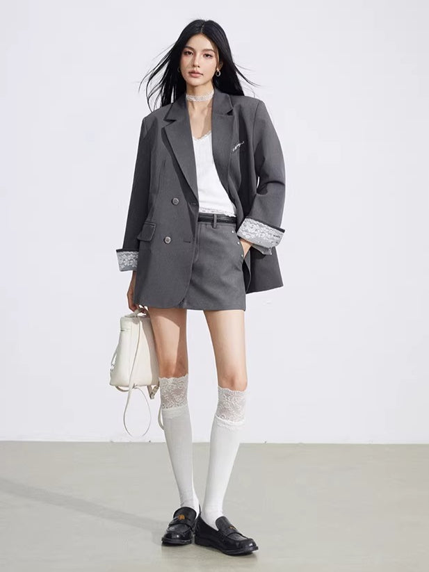 Lace Panel Oversized Blazer